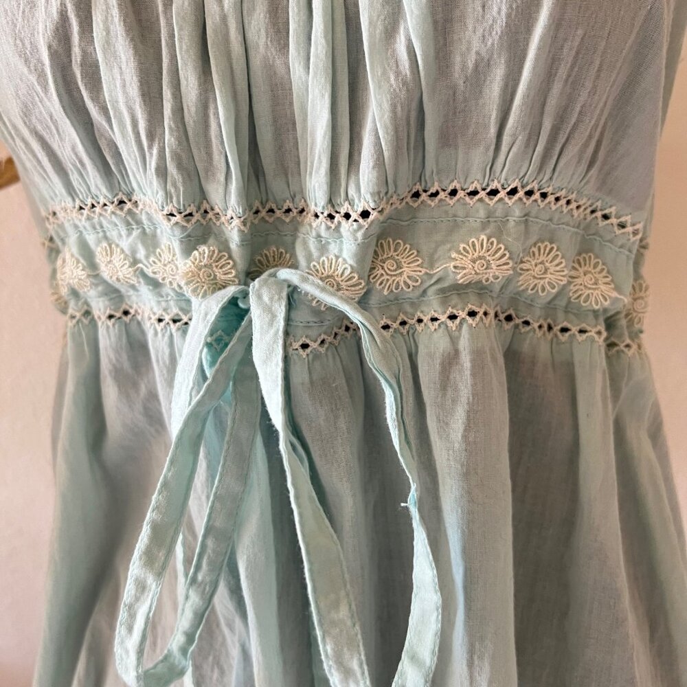 Old Navy Baby Blue Y2K Babydoll Embroidered Front-Tie Top - Picture 3 of 8